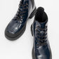 Challo - Navy Patent Lace-Up Elastic Ankle Boot (Women)