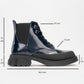Challo - Navy Patent Lace-Up Elastic Ankle Boot (Women)