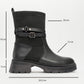 Elena - Black Flat Belted Boot (Women)