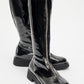 Reus - Black Patent Front-Zip Boot (Women)