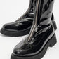 Reus - Black Patent Front-Zip Boot (Women)