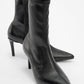 Thalin - Black Pointed Toe Side-Zip Stiletto Heel Boot (Women)