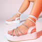 Titan - White Embellished Ankle-Tie Platform Sandal (Women)