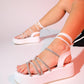 Titan - White Embellished Ankle-Tie Platform Sandal (Women)