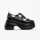 Vaness - Black Lace-Up Butterfly Buckle Wedge Heel Casual Shoe (Women)