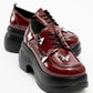 Vaness - Burgundy Patent Lace-Up Butterfly Buckle Wedge Heel Casual Shoe (Women)