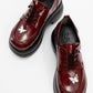 Vaness - Burgundy Patent Lace-Up Butterfly Buckle Wedge Heel Casual Shoe (Women)