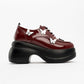 Vaness - Burgundy Patent Lace-Up Butterfly Buckle Wedge Heel Casual Shoe (Women)