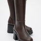 Olia - Brown Block Heel Boot (Women)