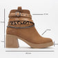Boliva - Cognac Buckled Chain Block Heel Boot (Women)