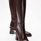 Paradis - Burgundy Block Heel Knee-High Boot (Women)