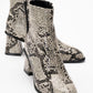 Nina - Black White Patterned Block Heel Ankle Boot (Women)
