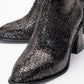 Nina - Black Patterned Block Heel Ankle Boot (Women)
