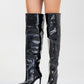 Cleja - Black Patent Slim Heel Over-The-Knee Boot (Women)