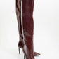 Cleja - Burgundy Patent Stiletto Heel Over-The-Knee Boot (Women)