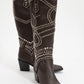 Draga - Brown Studded Block Heel Knee-High Boot (Women)