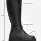 Doras - Black Platform Heel Knee-High Boot (Women)