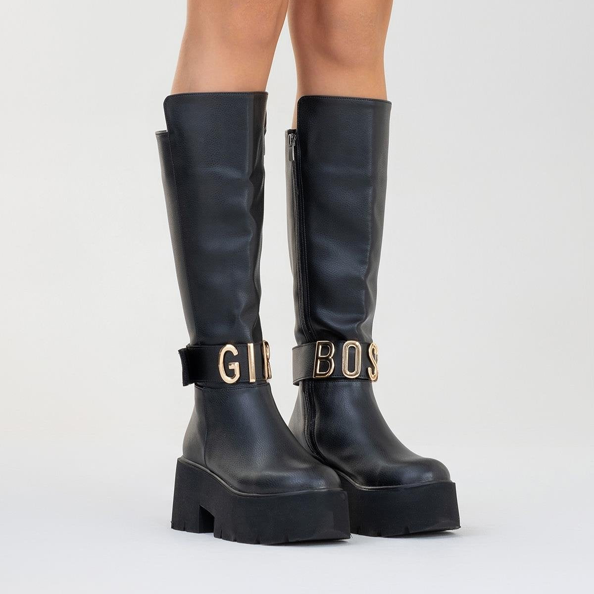 Doras - Black Platform Heel Knee-High Boot (Women) – Prologue Shoes