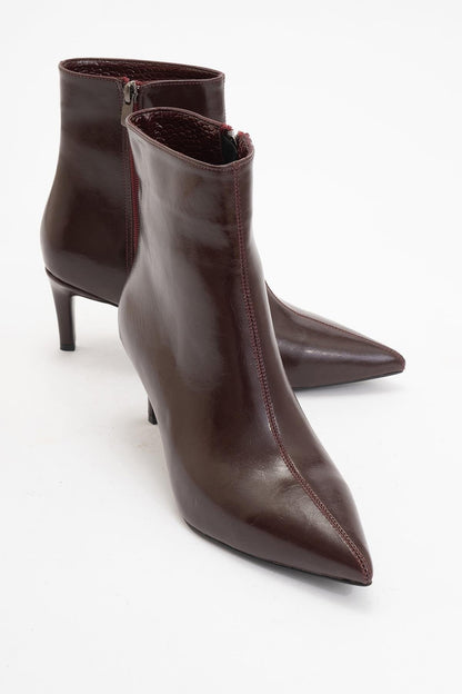 Noya Pointed Toe Slim Heel Boot - Burgundy Patent