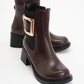 Moriah - Burgundy Buckle Elastic Side-Zip Block Heel Boot (Women)