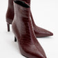 Noya Pointed Toe Slim Heel Boot - Burgundy Pattern