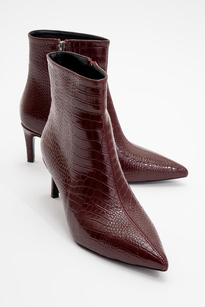 Noya Pointed Toe Slim Heel Boot - Burgundy Pattern