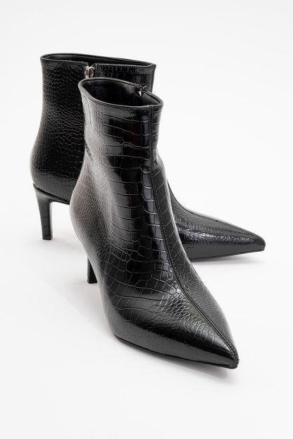 Noya Pointed Toe Slim Heel Boot - Black Pattern