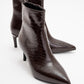 Noya Pointed Toe Slim Heel Boot - Brown Pattern