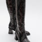 Elly Black Pattern Block Heel Boot (Women)