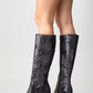 Elly Black Pattern Block Heel Boot (Women)