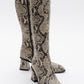Elly Black White Pattern Block Heel Boot (Women)