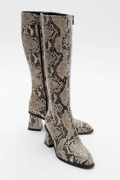 Elly Block Heel Boot - Black & White Pattern