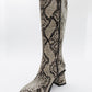 Elly Black White Pattern Block Heel Boot (Women)