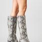 Elly Black White Pattern Block Heel Boot (Women)