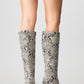 Elly Black White Pattern Block Heel Boot (Women)