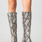 Elly Black White Pattern Block Heel Boot (Women)