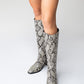 Elly Black White Pattern Block Heel Boot (Women)