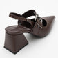 Nepido - Cognac Pointed Toe Backless Block Heel Shoe (Women)