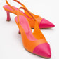 Moore - Orange-Fuchsia Transparent Open Back Pointed Toe Pump (Women)