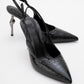 Chica - Black Patterned Backless Pointed High Heel (Women)