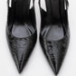 Chica - Black Patterned Backless Pointed High Heel (Women)