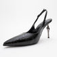 Chica - Black Patterned Backless Pointed High Heel (Women)