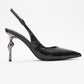 Chica - Black Patterned Backless Pointed High Heel (Women)