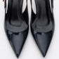Arty - Navy Patent Buckled Pointed Toe Slingback Stiletto (Women)