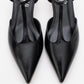 Asher - Black Pointed Toe Open Back Low Heel Shoe (Women)