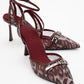 Giorno - Burgundy Patterned Mesh Ankle-Strap Stiletto (Women)