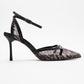Giorno - Black Patterned Mesh Ankle-Strap Stiletto (Women)