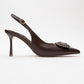 Spera - Brown Patterned Buckle Slingback Stiletto (Women)