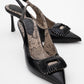 Spera - Black Patterned Buckle Slingback Stiletto (Women)