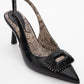 Spera - Black Patterned Buckle Slingback Stiletto (Women)